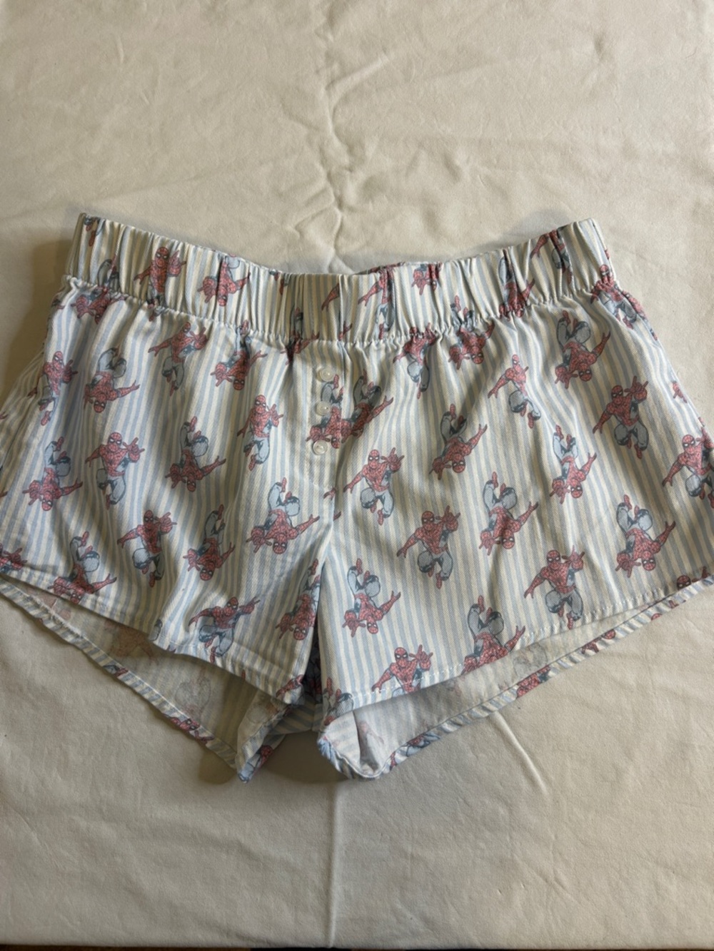 Marvel Spider-Man Striped Lounge Shorts - Pink & Light Blue Size S
